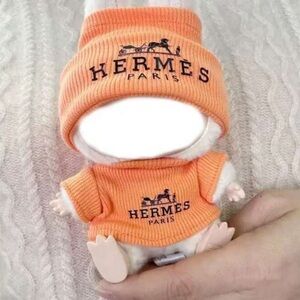 Labubu Paris Luxury Peach Knit Beanie and Shirt Combo